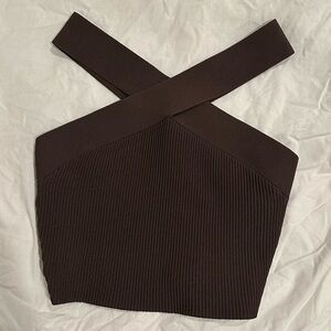 Aritzia Babaton Sculpt Knit Criss Cross Cropped Tank (Rich Mocha Brown)